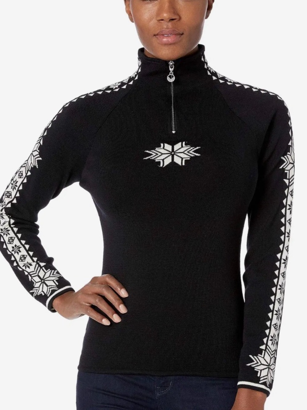Dale of Norway Geilo Feminine Brown Half-Zip Sweater with White Nordic Motif